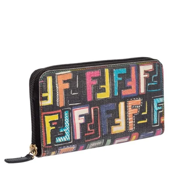 Fendi Long Wallet with a Zucca Multicolor FF Logo Pattern, Womens RARE - Picture 2 of 11